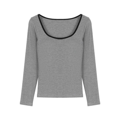 Damen Langarmshirt Kontrastausschnitt Eveloria