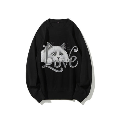 Damen Sweatshirt Katzenmotiv Lässig Grau Eveloria