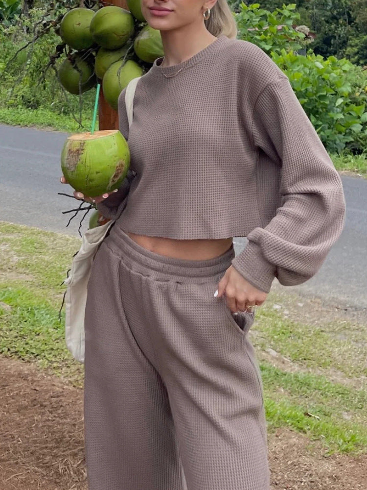 Damen Set Cropped Sweatshirt Weite Hose Eveloria