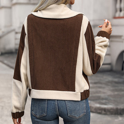 Damen Fleecejacke Abnehmbare Kapuze Kontrastdetails