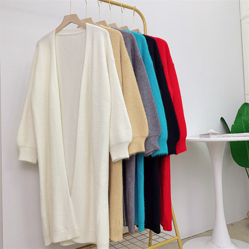 Damen Strickcardigan Langärmelig Weich Voluminös
