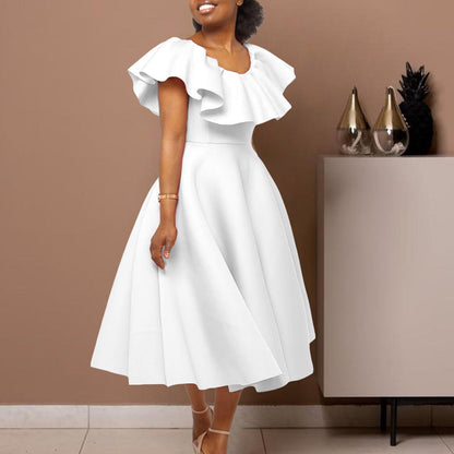 Damen Midikleid Tailliert Volant Elegant Eveloria