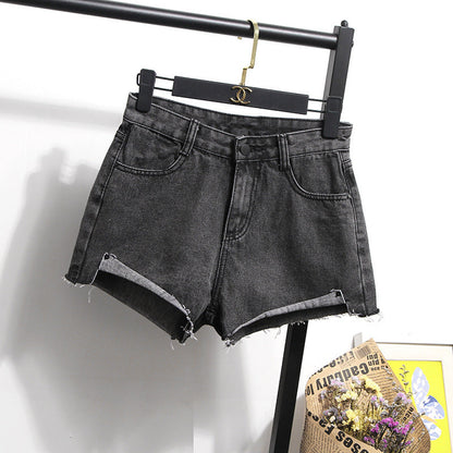 Damen Jeansshorts Hochbund Fransensaum Blau Eveloria