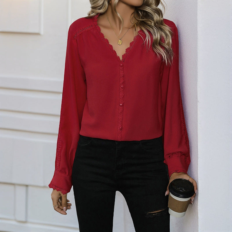 Damen Bluse Rüschendetails Knopfverschluss Eveloria