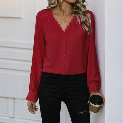 Damen Bluse Rüschendetails Knopfverschluss Eveloria