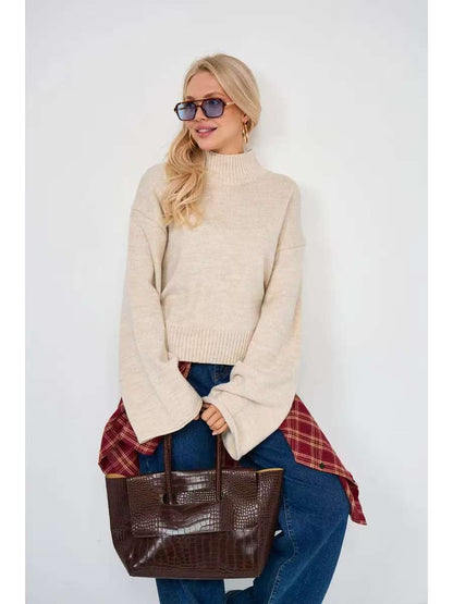 Damen Oversized Pullover Eveloria Weich Beige