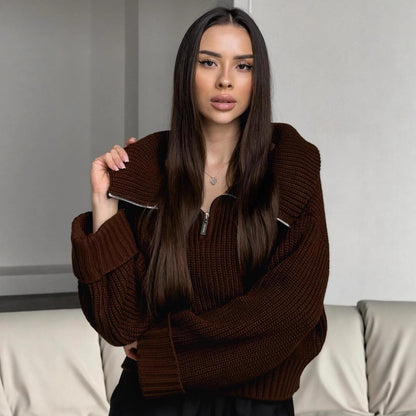 Damen Strickpullover Hochkragen Eveloria