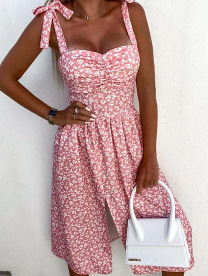 Eveloria Damen Midi Kleid Rüschensleeve Herzausschnitt