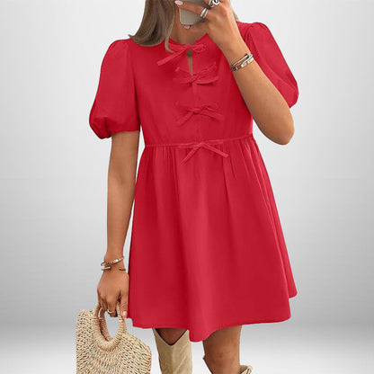 Damen Kurzkleid Puffärmel Schleifendetails Eveloria - Eveloria