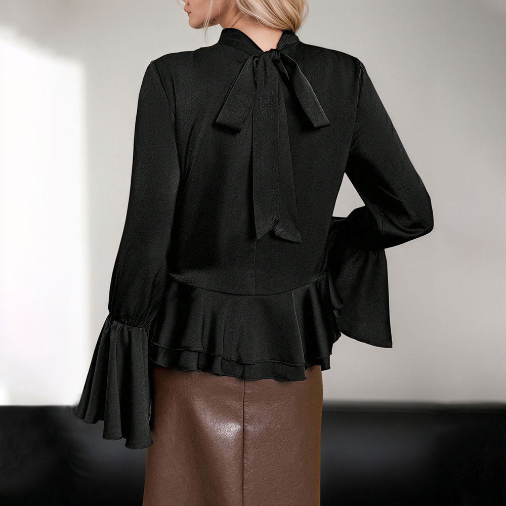 Damen Bluse Weite Ärmel Rüschen Detail Eveloria
