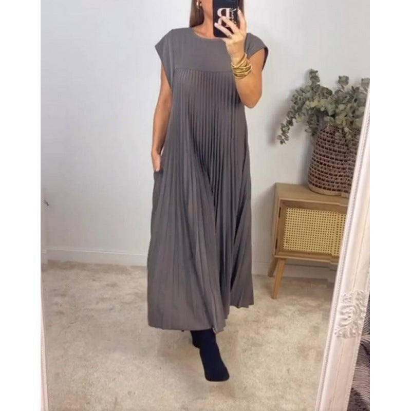 Damen Maxikleid Plissiert Mit Taschen Eveloria