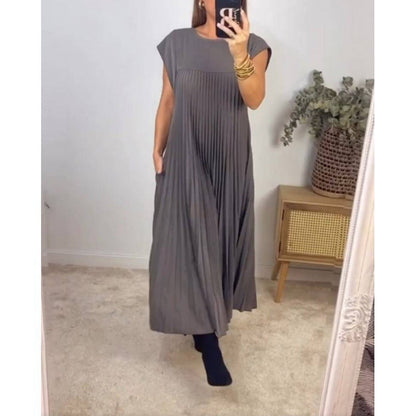 Damen Maxikleid Plissiert Mit Taschen Eveloria