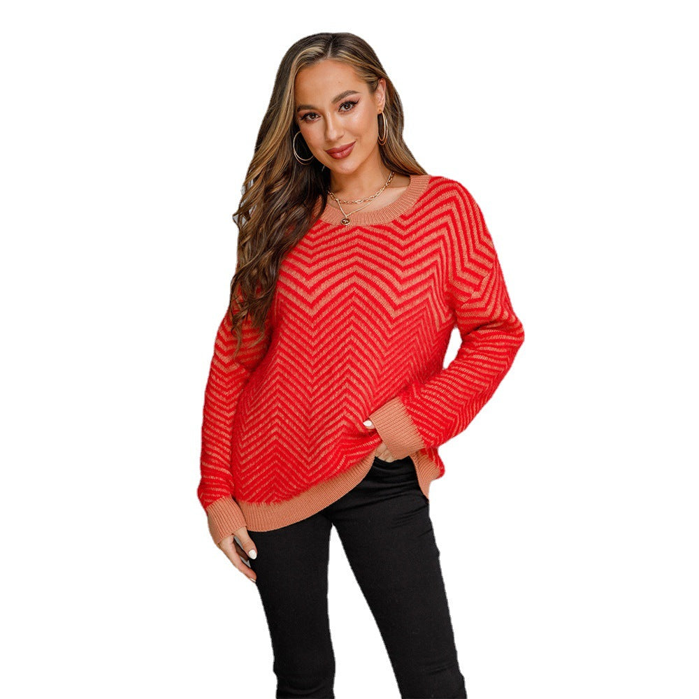Damen Pullover Chevron Muster Eveloria