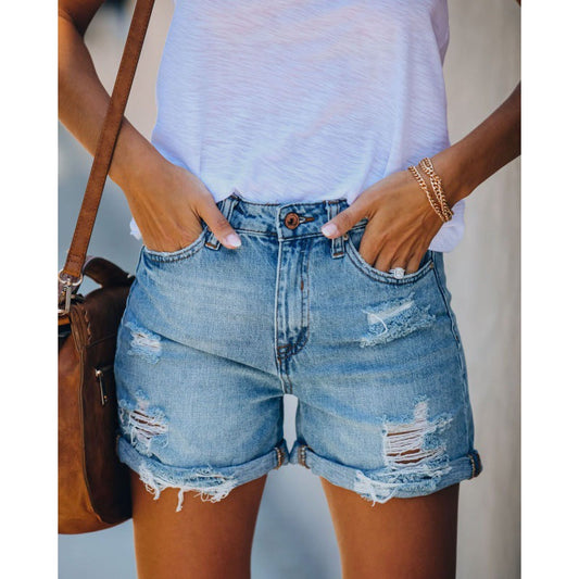 Damen Destroyed Denim Shorts Eveloria wird zu: Damen Zerrissene Denim - Eveloria
