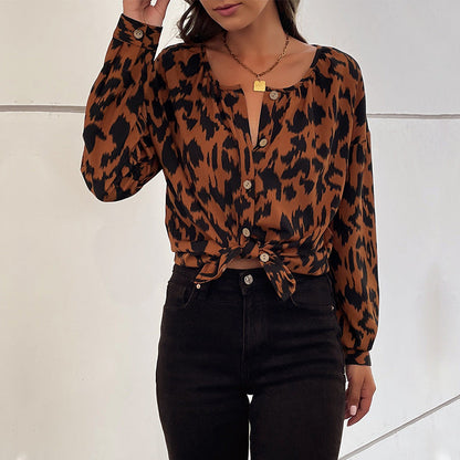Damen Bluse Animalprint mit Knotenverschluss