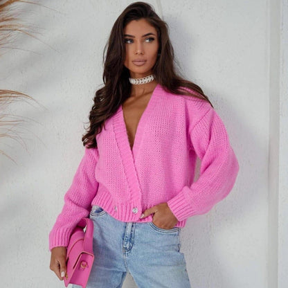 Damen Strickcardigan Weit Modisch Knöpfe Anthrazit - Eveloria