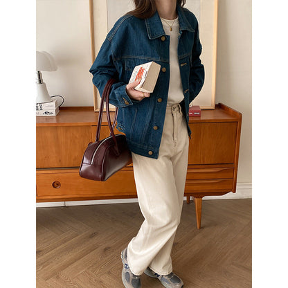 Damen Oversized Denimjacke Lässig Blau Eveloria