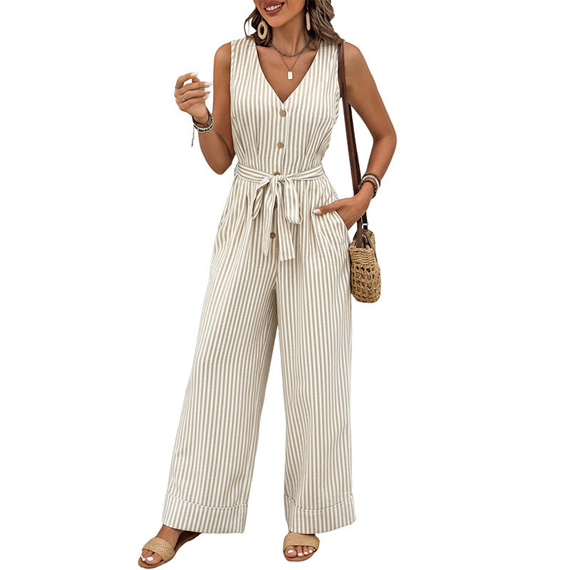 Damen Jumpsuit Breite Beine Taillengürtel Eveloria