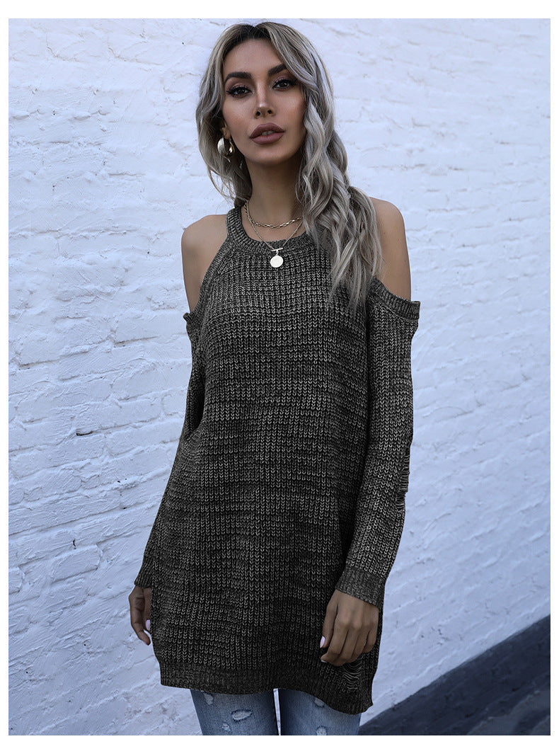 Damen Off-Shoulder Strickpullover Luftig Modern Eveloria