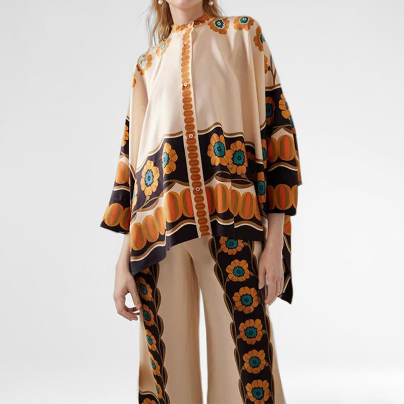 Damen Kaftan-Oberteil Floralmuster mit Knöpfen Eveloria