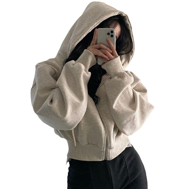 Damen Cropped Kapuzenjacke Kängurutasche Eveloria