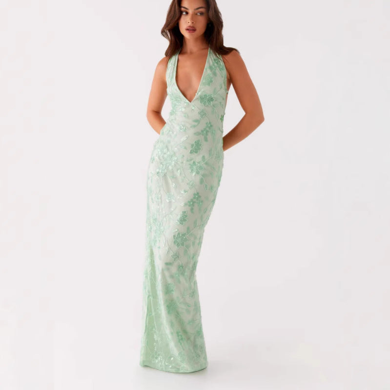 Damen Langarmkleid mit Spitze und V-Ausschnitt Floral