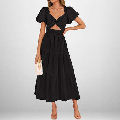 Damen Midi-Kleid Floralmuster Elastischer Taillengummi