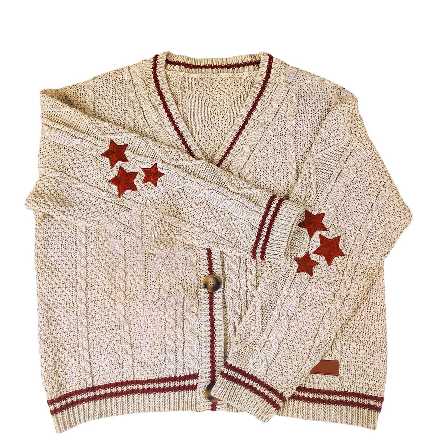 Damen Cardigan Grobstrick Zopfmuster Elegante Knöpfe Beige