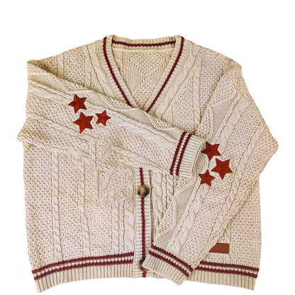Damen Cardigan Grobstrick Zopfmuster Elegante Knöpfe Beige