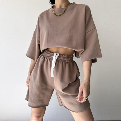 Damen Oversized Freizeitset Kurzärmelig Weite Shorts