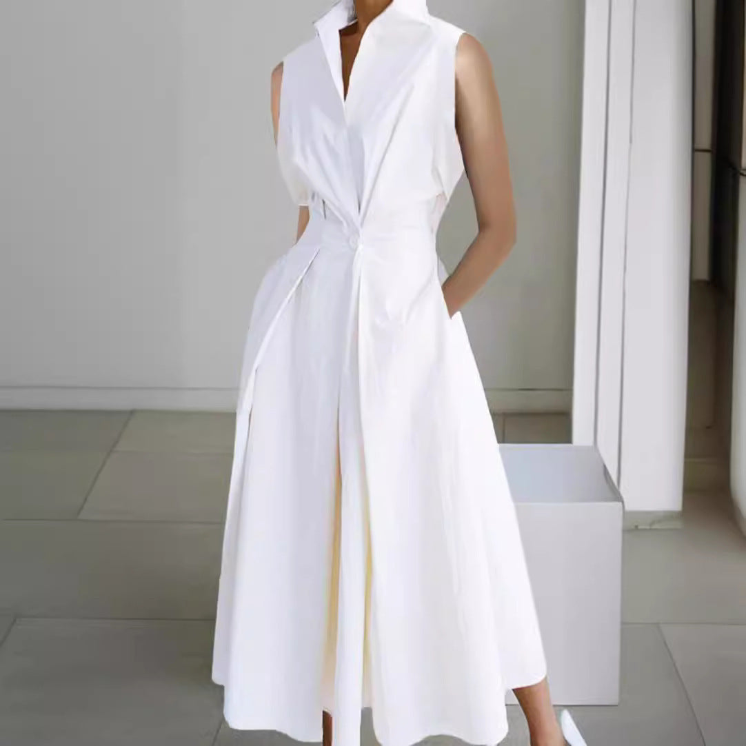 Eveloria Damen Midi-Kleid V-Ausschnitt Taschen Elegant