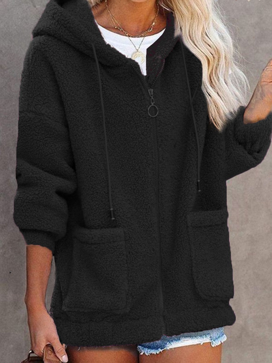 Damen Fleece Hoodiejacke Kapuze Taschen Eveloria