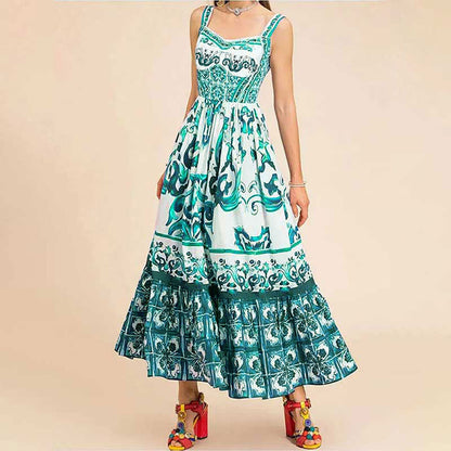 Damen Maxikleid mit Ornamenten Weit Rock Eveloria
