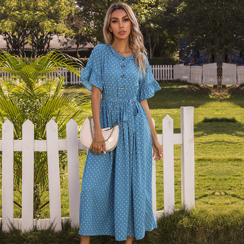 Damen Midi-Kleid Knopfleiste Fließender Schnitt Eveloria