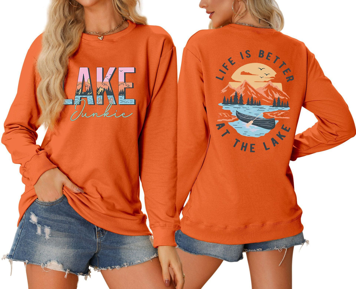 Damen Langarmshirt Lake-Motiv Leicht Baumwolle Weiß