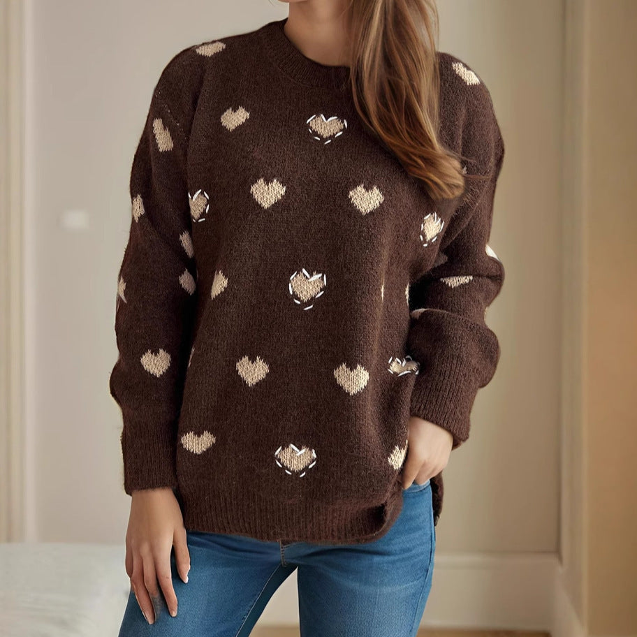 Damen Pullover Weich Herzdesign