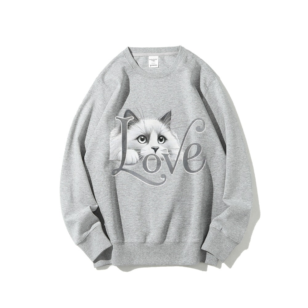 Damen Sweatshirt Katzenmotiv Lässig Grau Eveloria