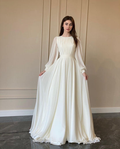 Damen Maxikleid Gerafftes Oberteil Länge Lang Ärmel Eveloria