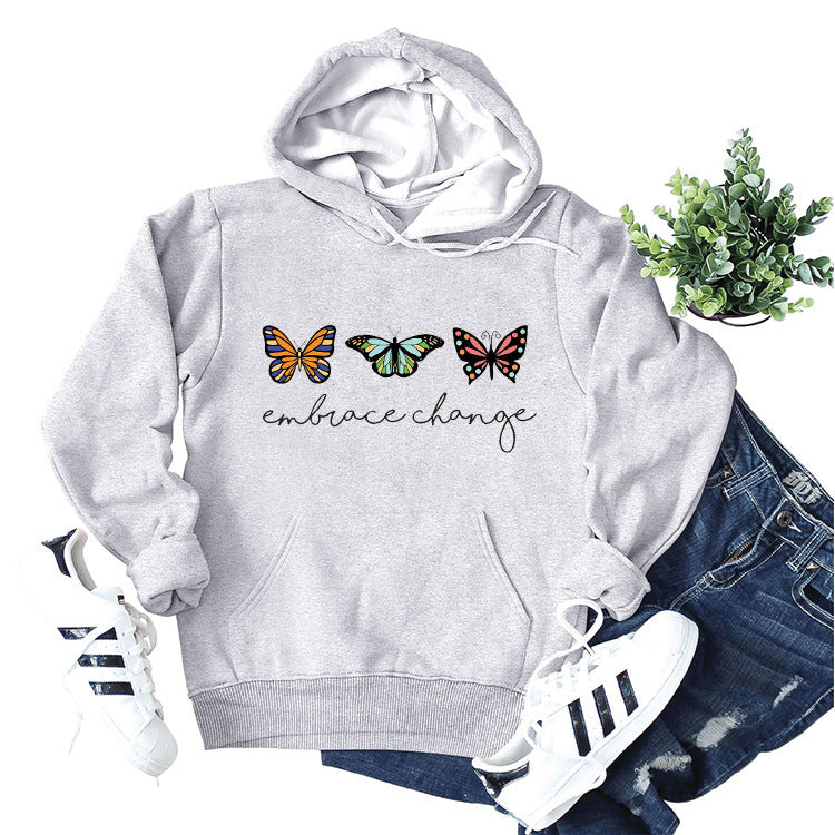 Damen Kapuzenpullover Schmetterlingsmotiv Grau