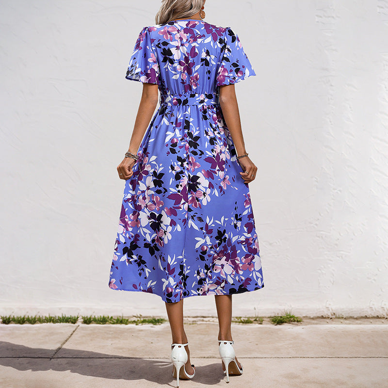 Damen Wickelkleid Fließend Blumenmuster Eveloria