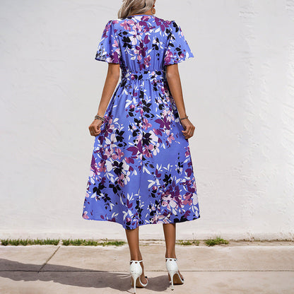 Damen Wickelkleid Fließend Blumenmuster Eveloria