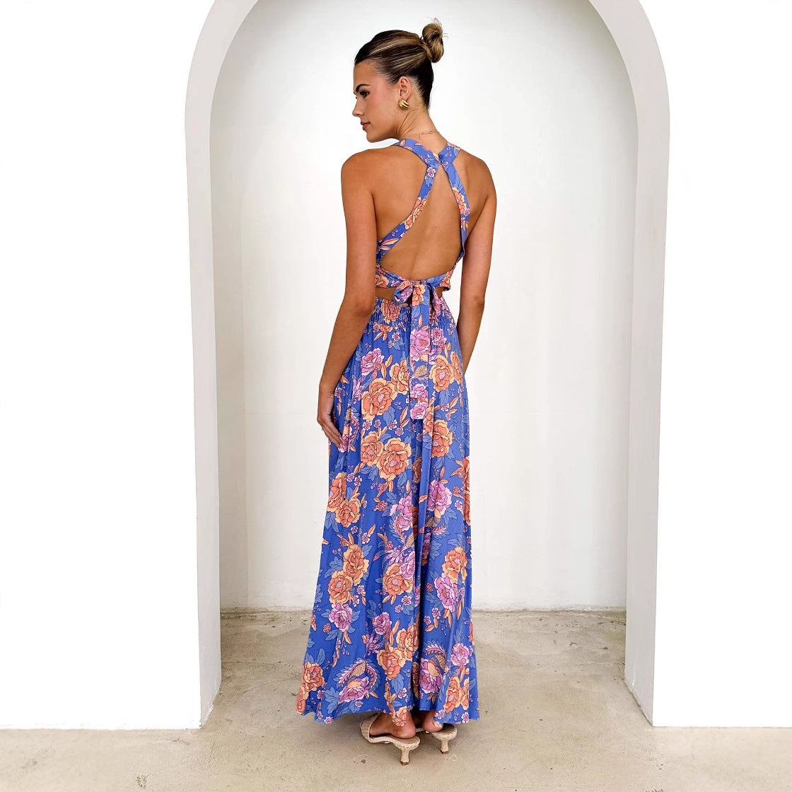 Damen Maxikleid Floral Racerback