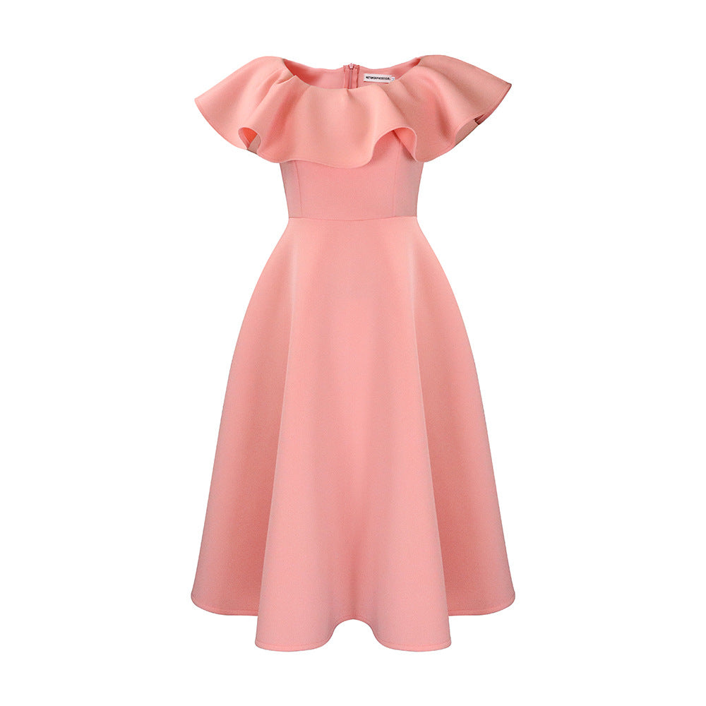 Damen Midikleid Tailliert Volant Elegant Eveloria