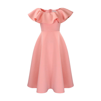 Damen Midikleid Tailliert Volant Elegant Eveloria