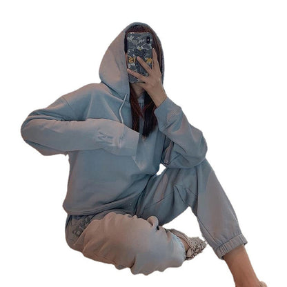 Damen Fleece-Hoodie-Set Weiches Innenfutter Grau