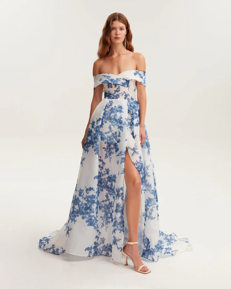 Damen Maxikleid Chiffon Blumenmuster Eveloria