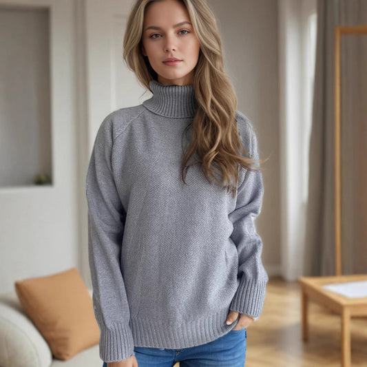 Damen Strickpullover Weich Hochkragen - Eveloria