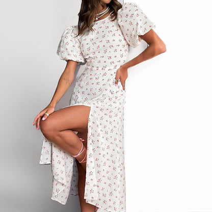 Damen Maxikleid Puffärmel Elegantem Schlitz Eveloria