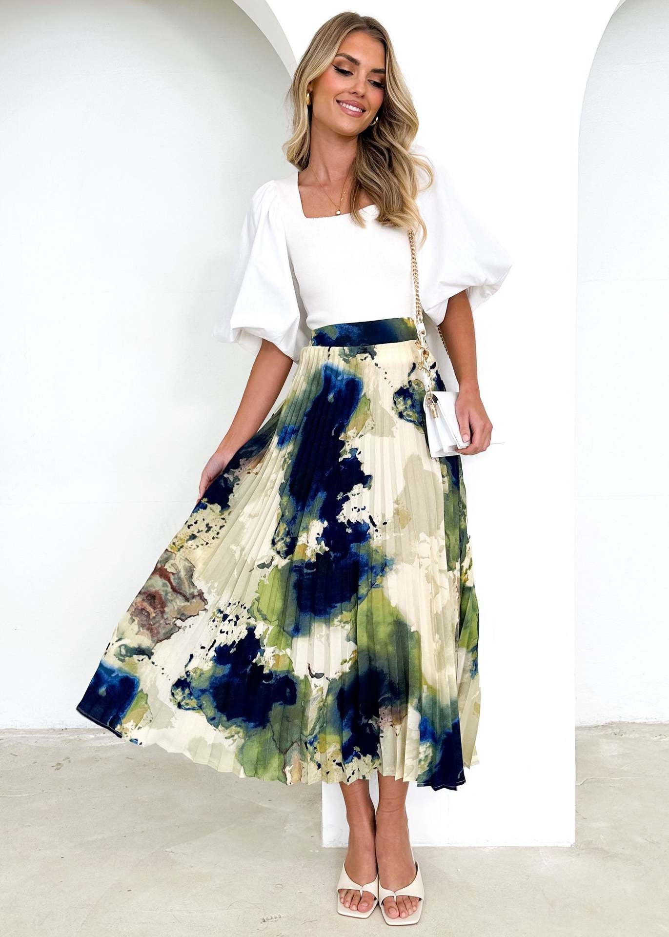 Eveloria Damen Plissee-Rock Floralmuster Elastisch