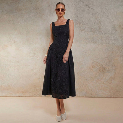 Damen Maxikleid Florale Stickerei Weit Rock Eveloria